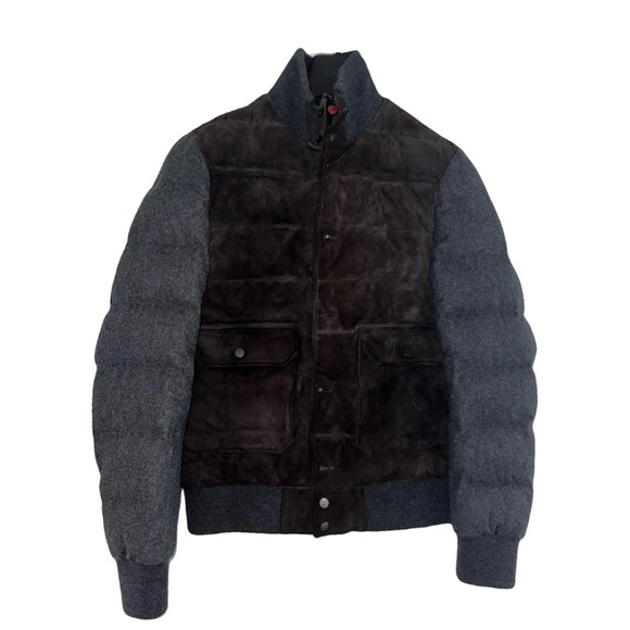 $8K Kiton Brown Suede & Grey Wool Puffer Jacket size IT48 - Picture 2 of 11